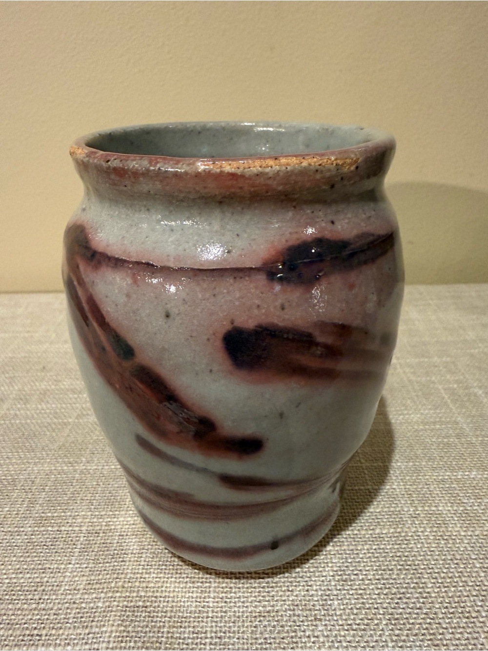 Vintage Studio Pottery Stoneware Vase Abstract Oxblood Drip Glaze Signed